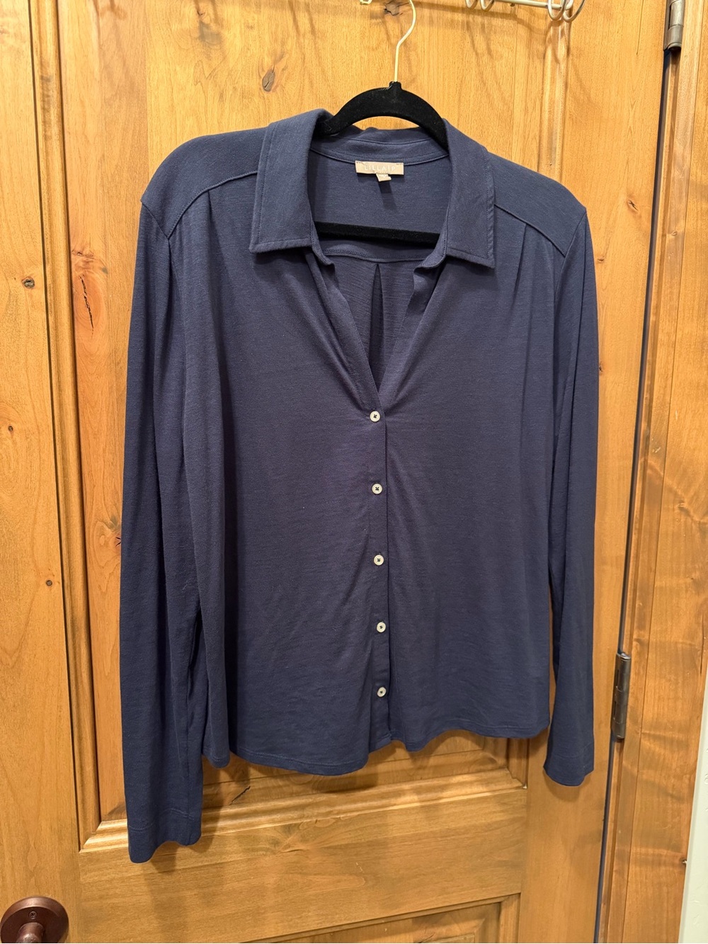 Lilla P Navy Button-Front V Neck Long Sleeve Shirt